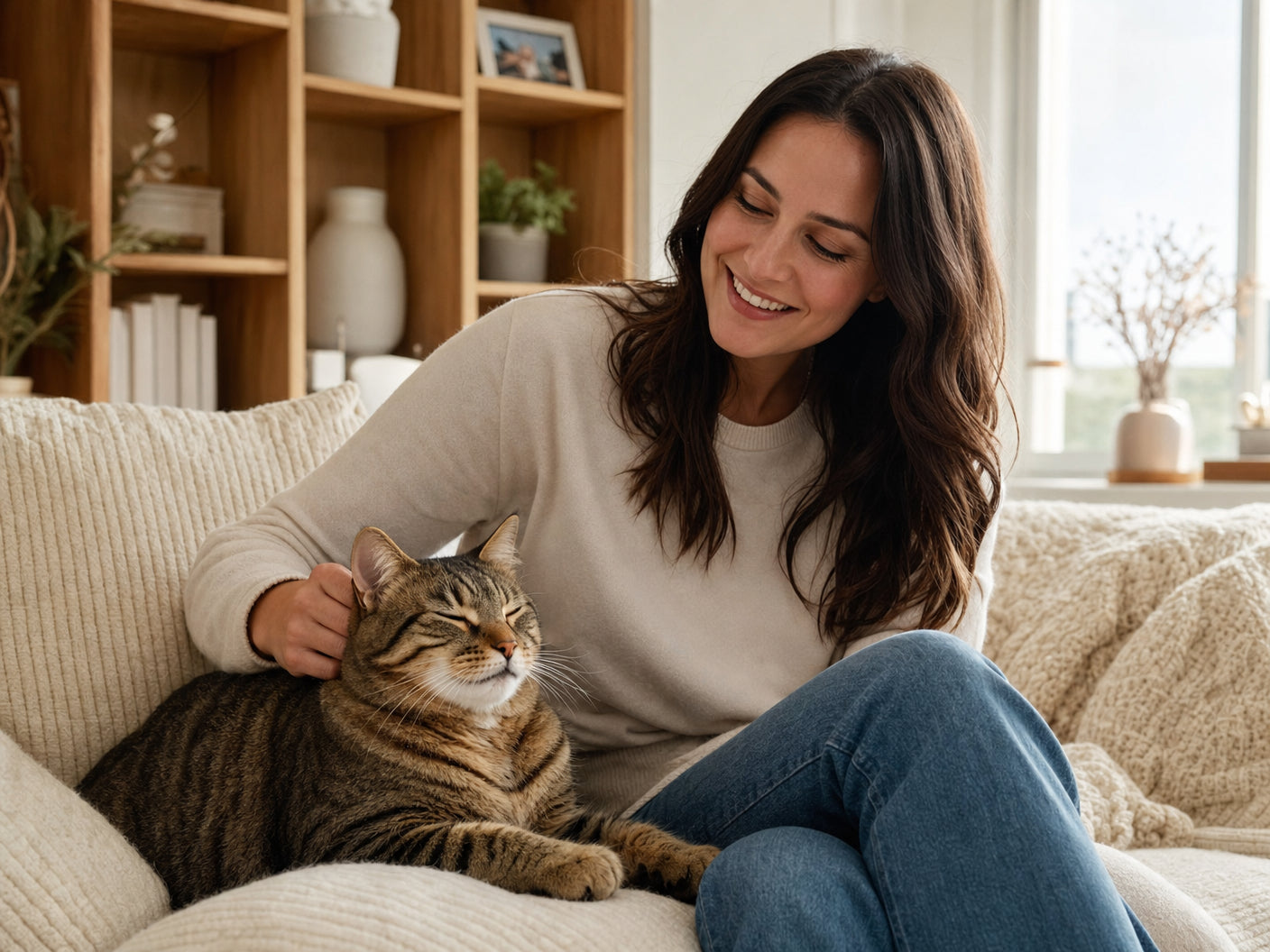 Happy cat owner with Cat Calming Drops